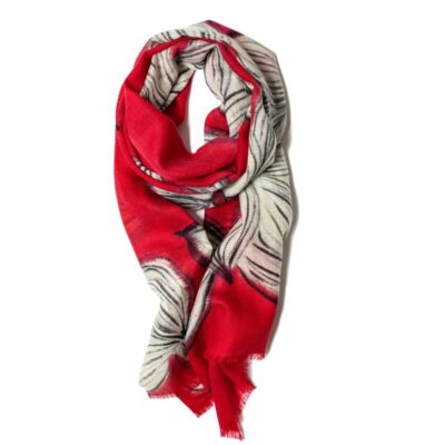 Accessories Galway Irish Crystal Merino Wool Scarves | Red And White Jasmine Flower Merino Wool Scarf