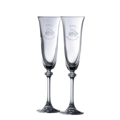 Engraving Galway Crystal Glassware | Happy Anniversary Liberty Flute Pair