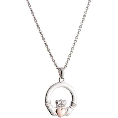 Jewellery Galway Irish Crystal Pendants | Claddagh Pendant Sterling Silver & Rose Gold