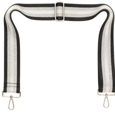 Handbags Galway Irish Crystal Straps | Black Sliver White Stripe Camera Strap – Silver Hardware