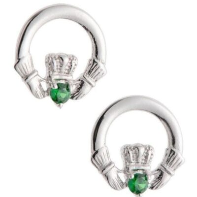 Jewellery Galway Irish Crystal Earrings | Green Crystal Claddagh Sterling Silver Earrings