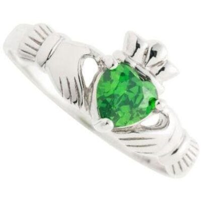 Jewellery Galway Irish Crystal Rings | Green Crystal Claddagh Sterling Silver Ring