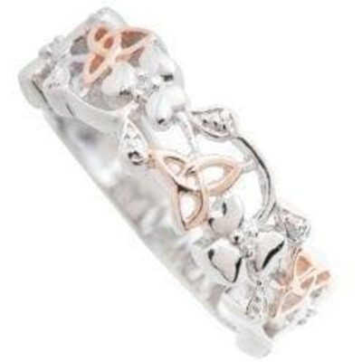 Jewellery Galway Irish Crystal Rings | Trinity Knots & Shamrocks Rose Gold & Silver Ring