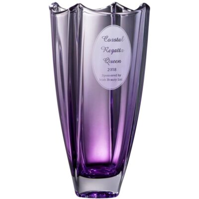 Engraving Galway Crystal Vases | Engraved Amethyst Dune 12″ Square Vase