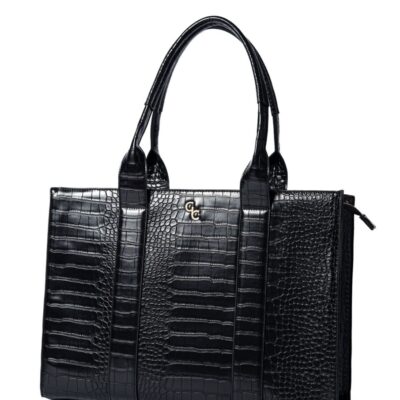 Handbags Galway Irish Crystal Large Tote Bags | Xl Tote Black Croc Detail