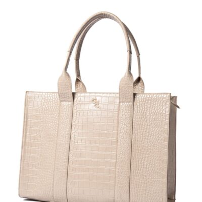 Handbags Galway Irish Crystal Large Tote Bags | Xl Tote Light Taupe Croc Detail