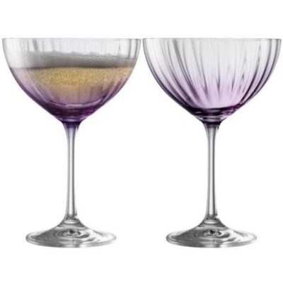 Glassware Galway Irish Crystal Cocktail Glasses | Erne Saucer Champagne Glass Pair Amethyst