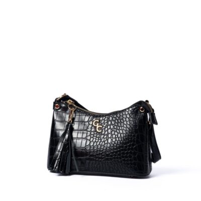 Handbags Galway Irish Crystal Shoulder Bags | Mini Shoulder Bag Black Croc Detail