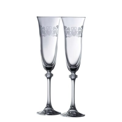 Engraving Galway Crystal Glassware | Claddagh Ring Shamrock Liberty Flute Glass Pair