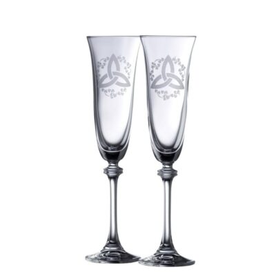 Engraving Galway Crystal Glassware | Trinity Knot Shamrock Liberty Flute Glass Pair