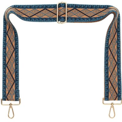 Handbags Galway Irish Crystal Straps | Blue Navy Tan Aztec Camera Strap – Gold Hardware