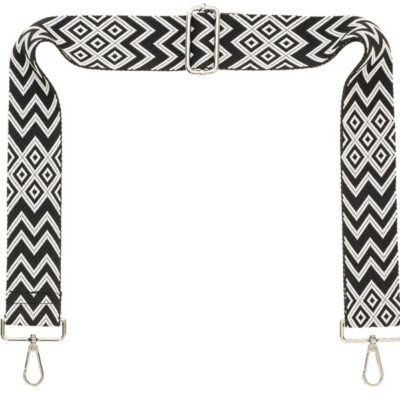 Handbags Galway Irish Crystal Autumn/Winter 2023 Collection | Black & White Chevron Camera Strap – Silver Hardware