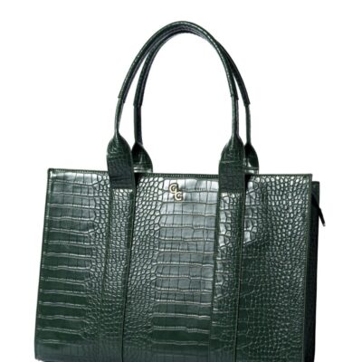 Handbags Galway Irish Crystal Autumn/Winter 2023 Collection | Xl Tote Forest Green Croc Detail