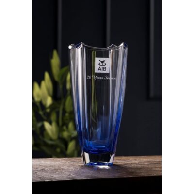 Engraving Galway Crystal Vases | Engraved Sapphire Dune 12″ Square Vase