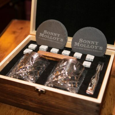 Engraving Galway Irish Crystal Glassware | Engraved Renmore Wooden Boxed Whiskey Gift Set (Glasses & Coasters)