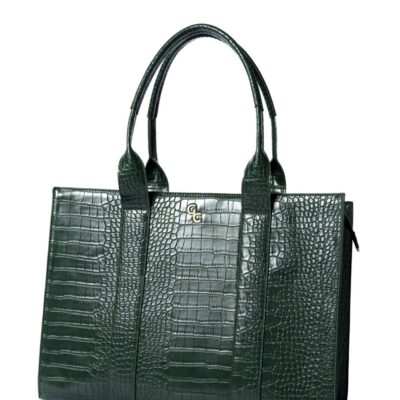 Handbags Galway Irish Crystal Large Tote Bags | Xl Tote Forest Green Croc Detail