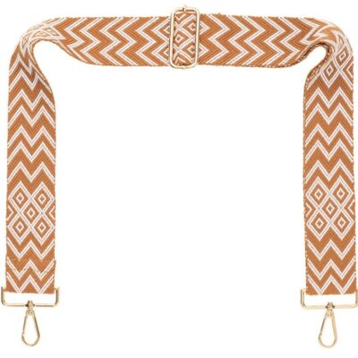 Handbags Galway Irish Crystal Autumn/Winter 2023 Collection | Tan & White Chevron Camera Strap – Gold Hardware