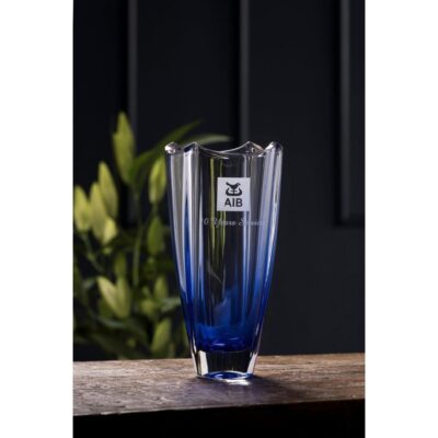 Engraving Galway Crystal Vases | Engraved Sapphire Dune 10″ Square Vase