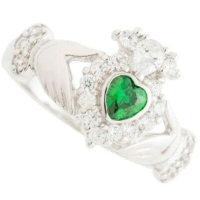 Jewellery Galway Irish Crystal Rings | Green Crystal Sparkle Claddagh Sterling Silver Ring