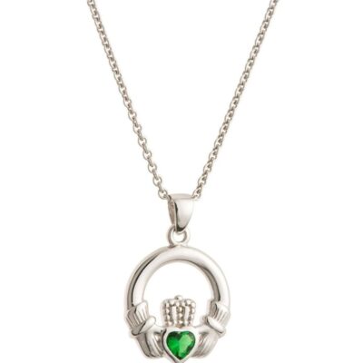 Jewellery Galway Irish Crystal Pendants | Green Crystal Claddagh Sterling Silver Pendant