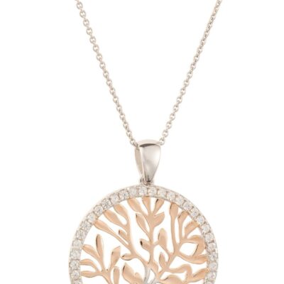 Jewellery Galway Irish Crystal Pendants | Tree Of Life Pendant Silver & Rose Gold