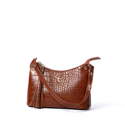 Handbags Galway Irish Crystal Shoulder Bags | Mini Shoulder Bag Tan Croc Detail