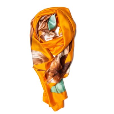 Accessories Galway Irish Crystal Polyester Scarves | Bright Orange & Lotus Flower Polyester Scarf