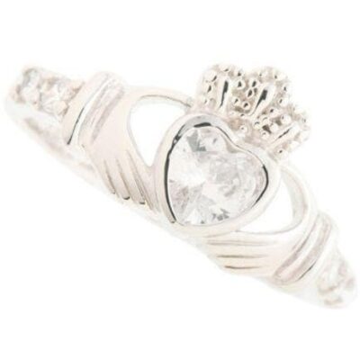 Jewellery Galway Irish Crystal Rings | Crystal Claddagh Bezel Sterling Silver Ring