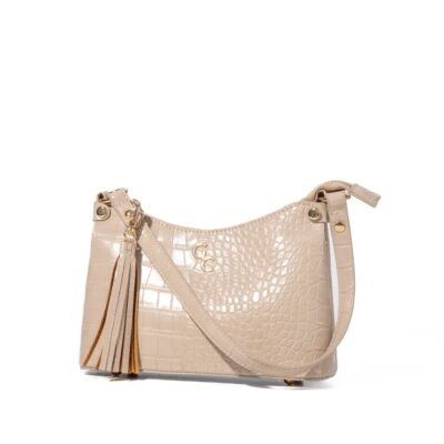 Handbags Galway Irish Crystal Shoulder Bags | Mini Shoulder Bag Light Taupe Croc Detail