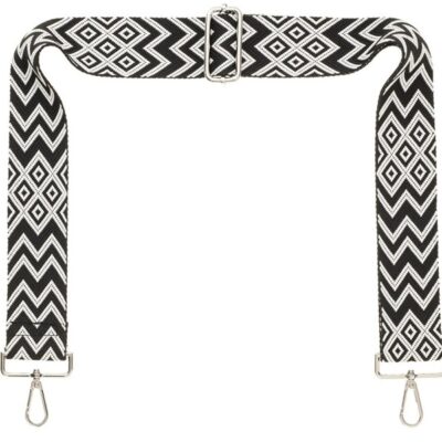 Handbags Galway Irish Crystal Straps | Black & White Chevron Camera Strap – Silver Hardware