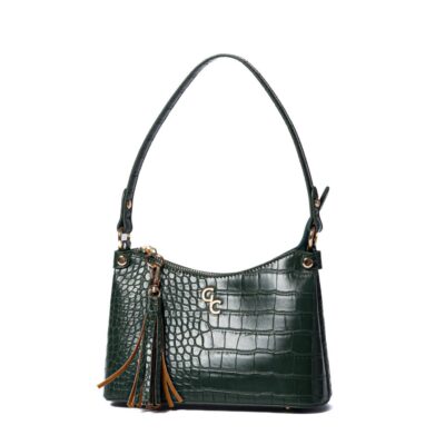 Handbags Galway Irish Crystal Shoulder Bags | Mini Shoulder Bag Forest Green Croc Detail